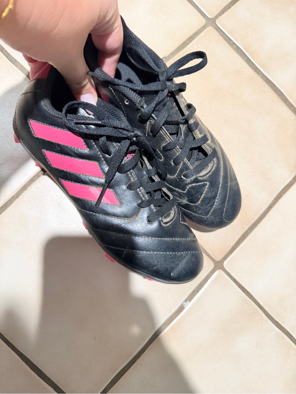 adidas Kids Black and Pink Soccer Cleats